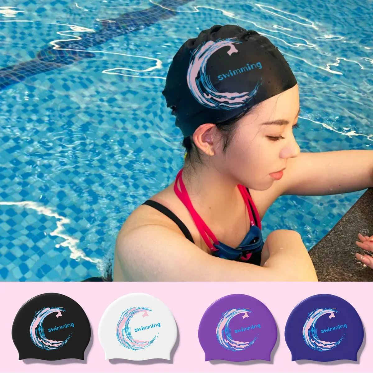 

Шапочки для плавания для женщин, водонепроницаемые силиконовые шапочки для плавания, большие размеры, удобная защита ушей, шапочки для плавания, аксессуары для бассейна