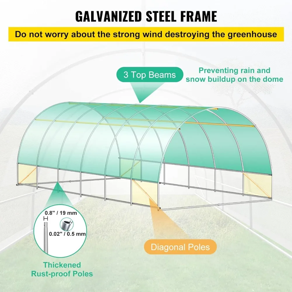 Imagem -02 - Estufa de Túnel Walk-in Casa Quente Portátil com Aros de Aço Galvanizado Vigas Superiores Portas com Zíper 20x10x7 Pés