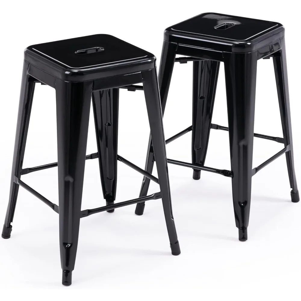 

Furniture Direct 24 Bar Stools Black Backless Metal Barstools Indoor-Outdoor Counter Height Stools with Square Seat, Set o