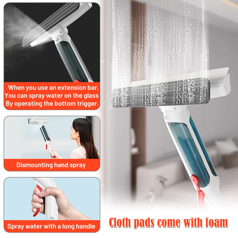 Window Cleaning Brush Glass Wiper for Bathroom Mirror Long Handle Brush Window Cleaner with Water Collection Home Cleaning Tools