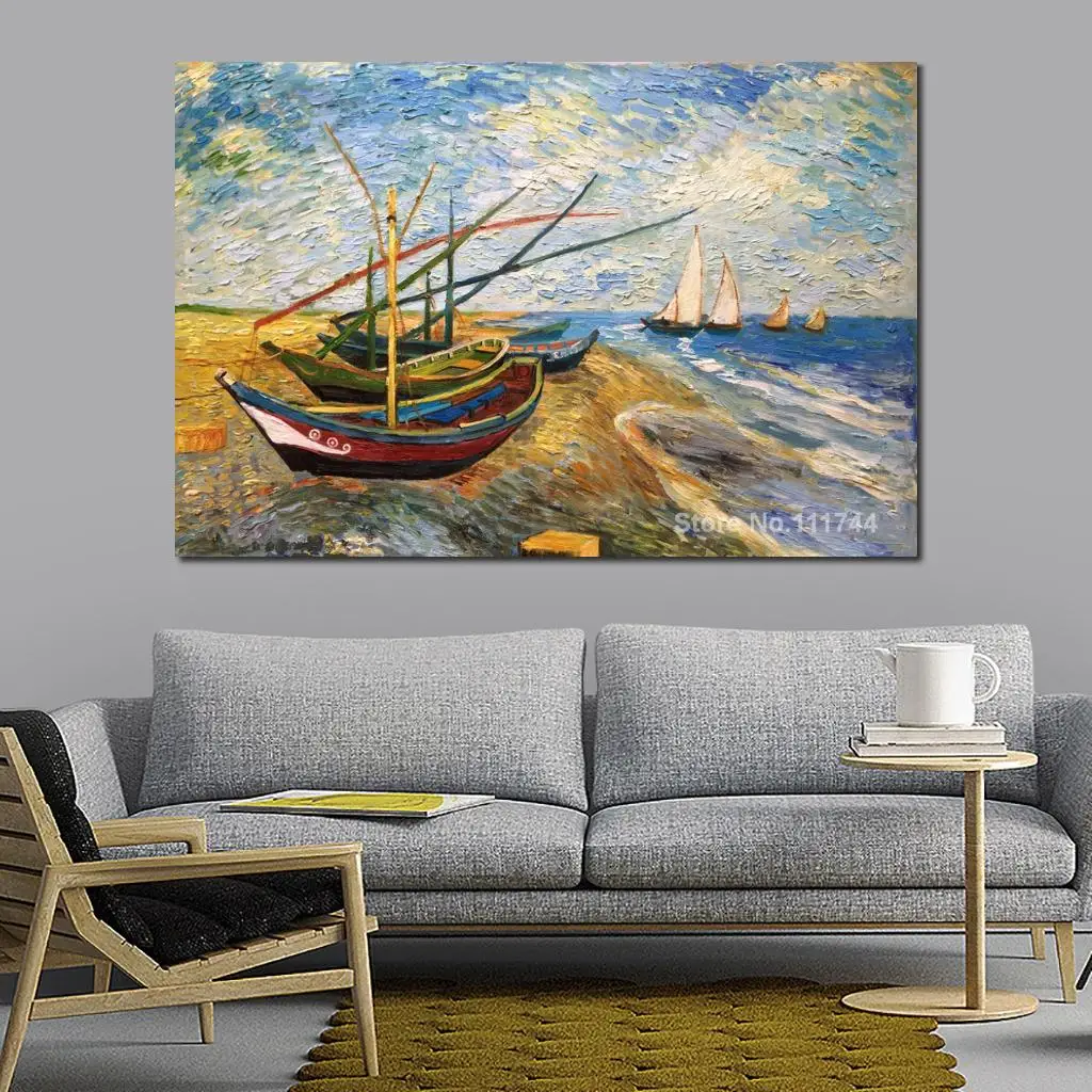 

Famous Art for Bedroom Fishing Boats on The Beach at Saintes Maries Vincent Van Gogh Paintings Hand Painted High Quality