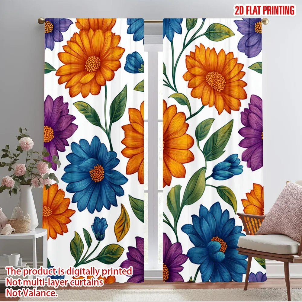 

2pcs 2D flat printing Drapes Dahlia Flowers Floral Fabric Without Electricity Party Decorations Perfect for room decor aesthetic