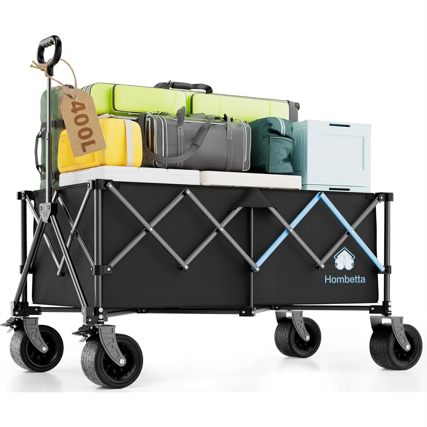 

48" XL Collapsible Wagon Cart, 400L Heavy Duty Folding Wagon with All-Terrain Wheels, 560 lbs Capacity for Camping, Garden