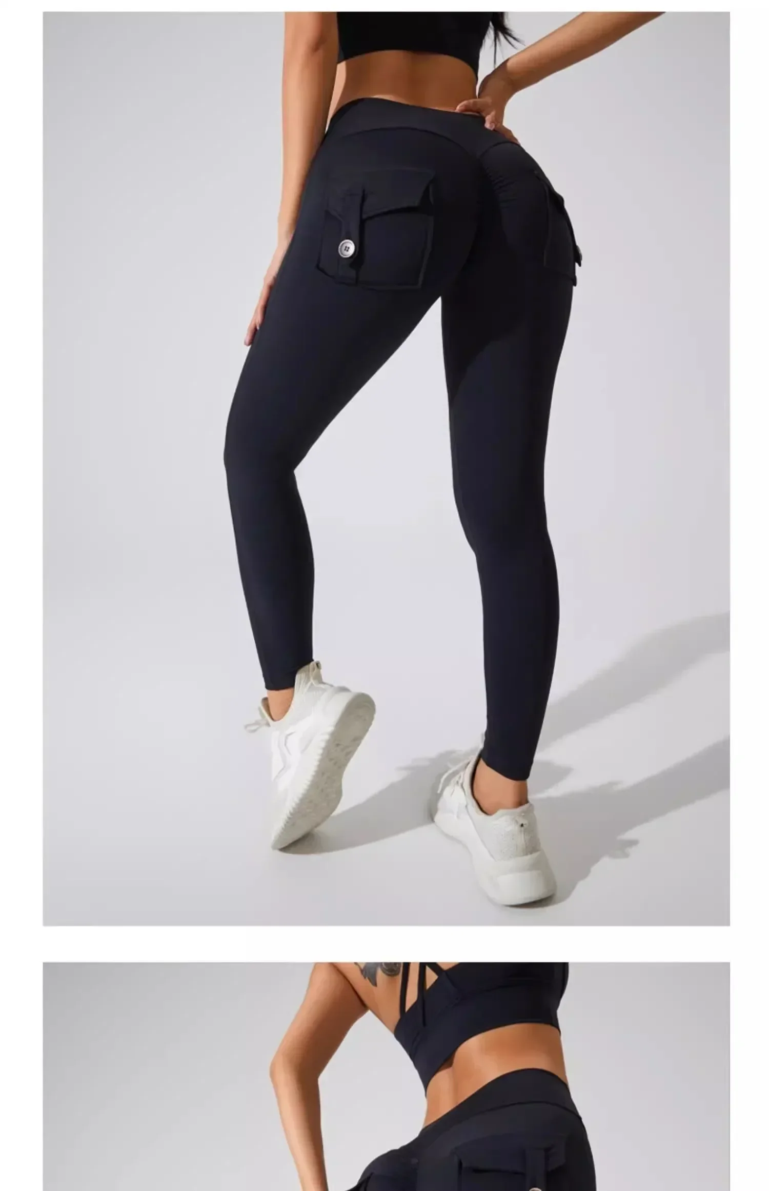 Naked Feeling Damen Fitness Freizeit-Laufleggings mit hoher Taille, Hüftlift, Gesäßfalten und Gesäßtasche, atmungsaktive Hose – Detail 26