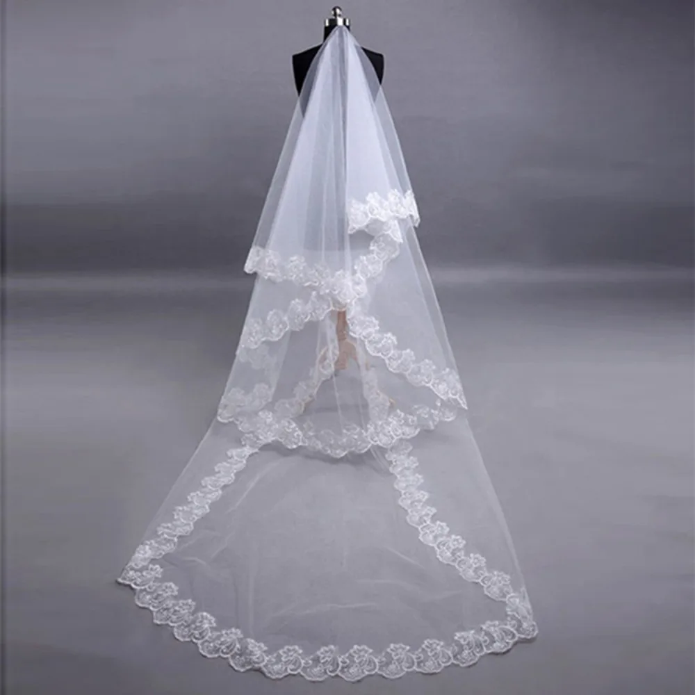 Lace Veil 1.5/3/5m Bridal Veil Single Layer Embroidered Edge Wedding Veil Floral White Tulle Veil Bridal Accessories