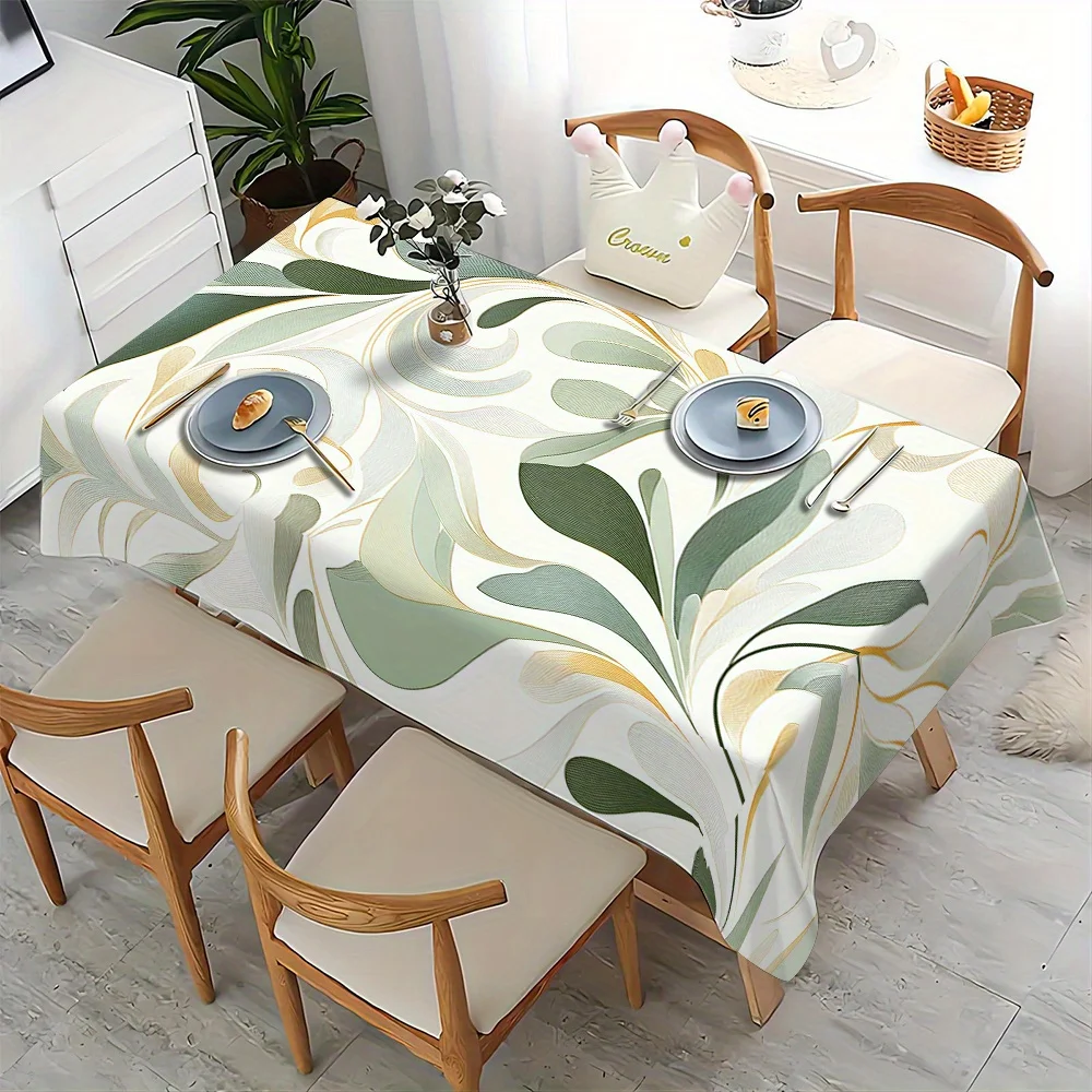 Elegant Botanical Leaf Pattern Tablecloth Runner Rectangular Dining Table Linen Decor Green Beige Kitchen Centerpiece Napkin Cov