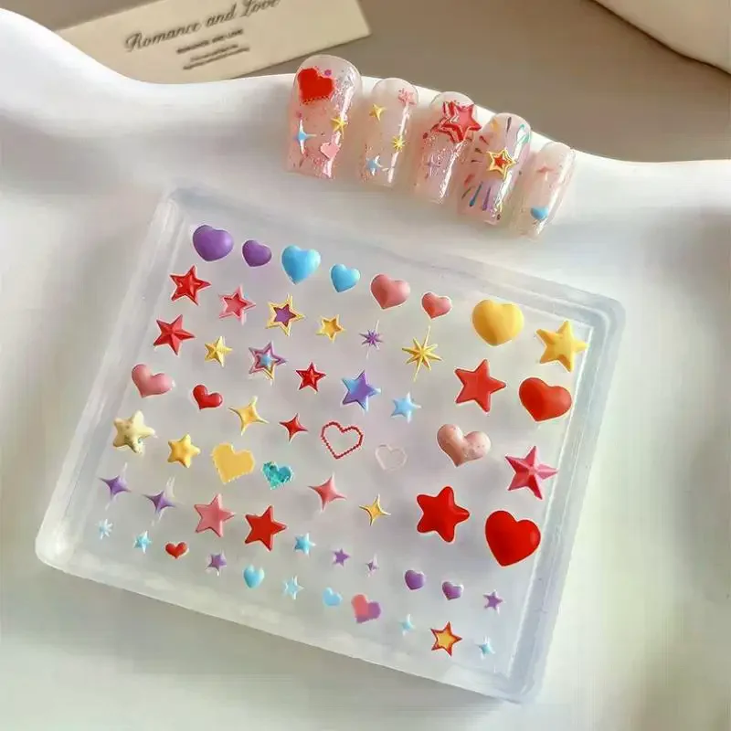 Creativity 3D Heart Star Pentagram Silicone Nail Mold DIY Nail Art Decoration Transparent Mani Template for Nail Charm