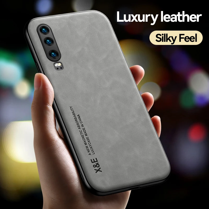 Luxury Leather Case For Huawei P20 P30 P40 P50 P60 Pro Cover With Metal Plate Support Car Hold  For Huawei Mate 20 30 40 50 Pro