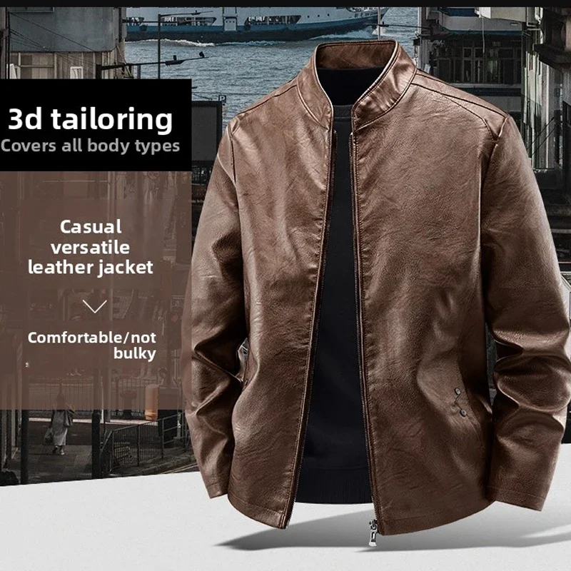 

2026 Spring Autumn New Men Leather Jacket Black Biker Coat Men PU Retro Leather Jacket Trend Casual Slim Fit Baseball Clothes