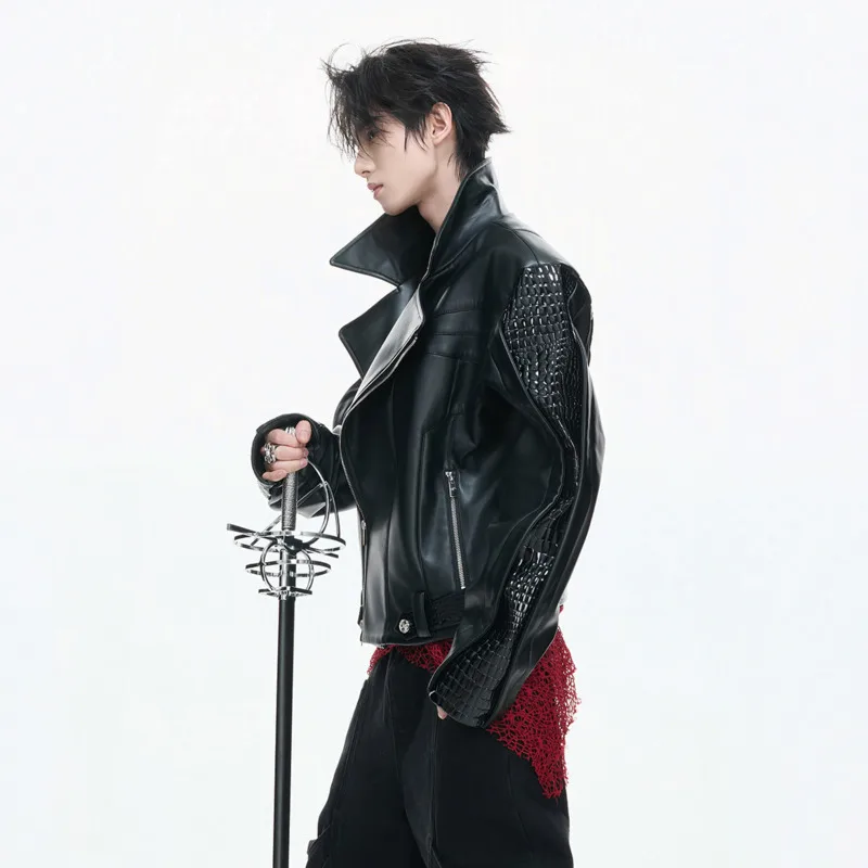 LUZHEN 2026 New Fashion Original Patchwork Slant Zipper Placket Design Leather Jacket Men's High Quality Motorcycles Coat JY6104