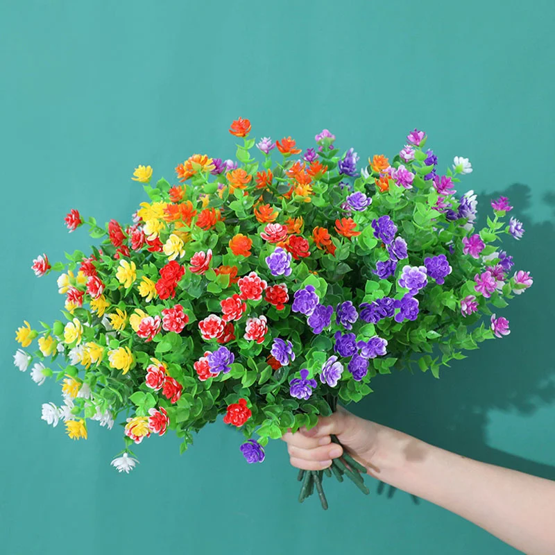 Plastic Artificial Flowers Spring Grass Tea Flower Outdoor Garden Shrubs Fake Flowers Plants for Decoration Home Wedding Decor