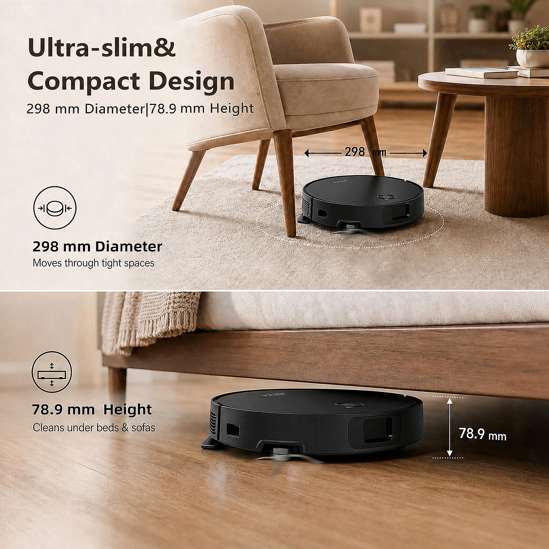 298P Plus10000pa Automatic Recharge Slim Robot Vacuum And Mop With Auto Dust-Collect Dock