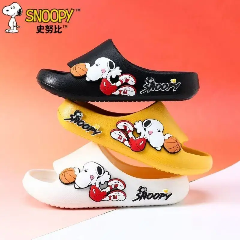 

Реальные фотографии, лето 2021, новые домашние милые модные детские тапочки с рисунком Снупи для мальчиков и девочек, мягкие детские черные, белые, желтые, зеленые тапочки