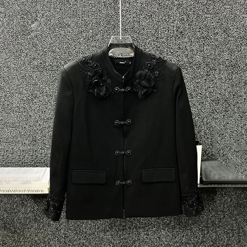 Mens Spring Jacket Applique Casual Jacket Streetwear Fashion Nightclub Stage Performance Long-Sleeve Top Men'S Clothing 2026 New