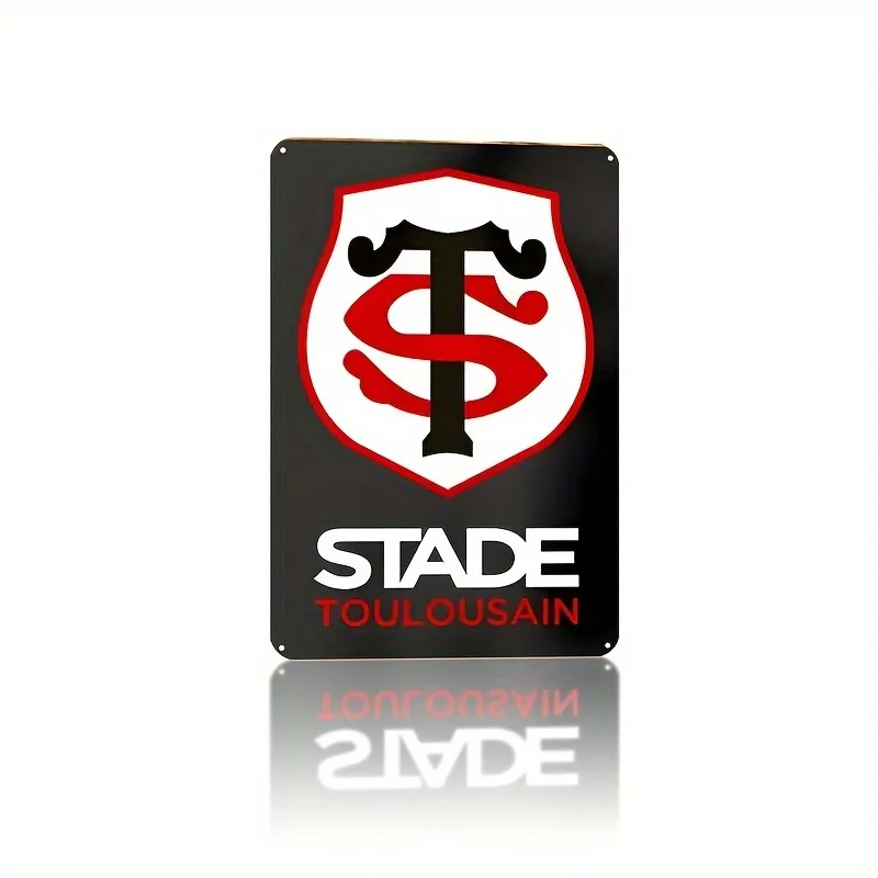 Décoration murale vintage en métal Scutcheon - Emblème du Stade Toulousain en fer durable avec trous pré-percés, noir et blanc rétro
