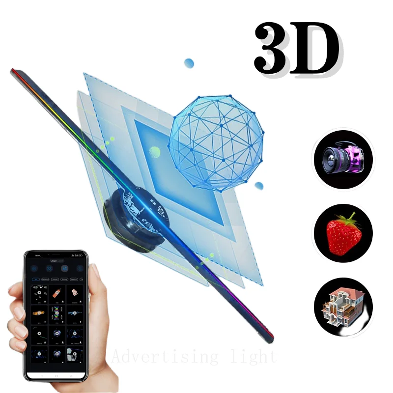 42CM HD 3D Hologram Fan WiFi 3D Holographic Projector Advertising Display Light Holographic Projector for Stores Bars Party Xmas