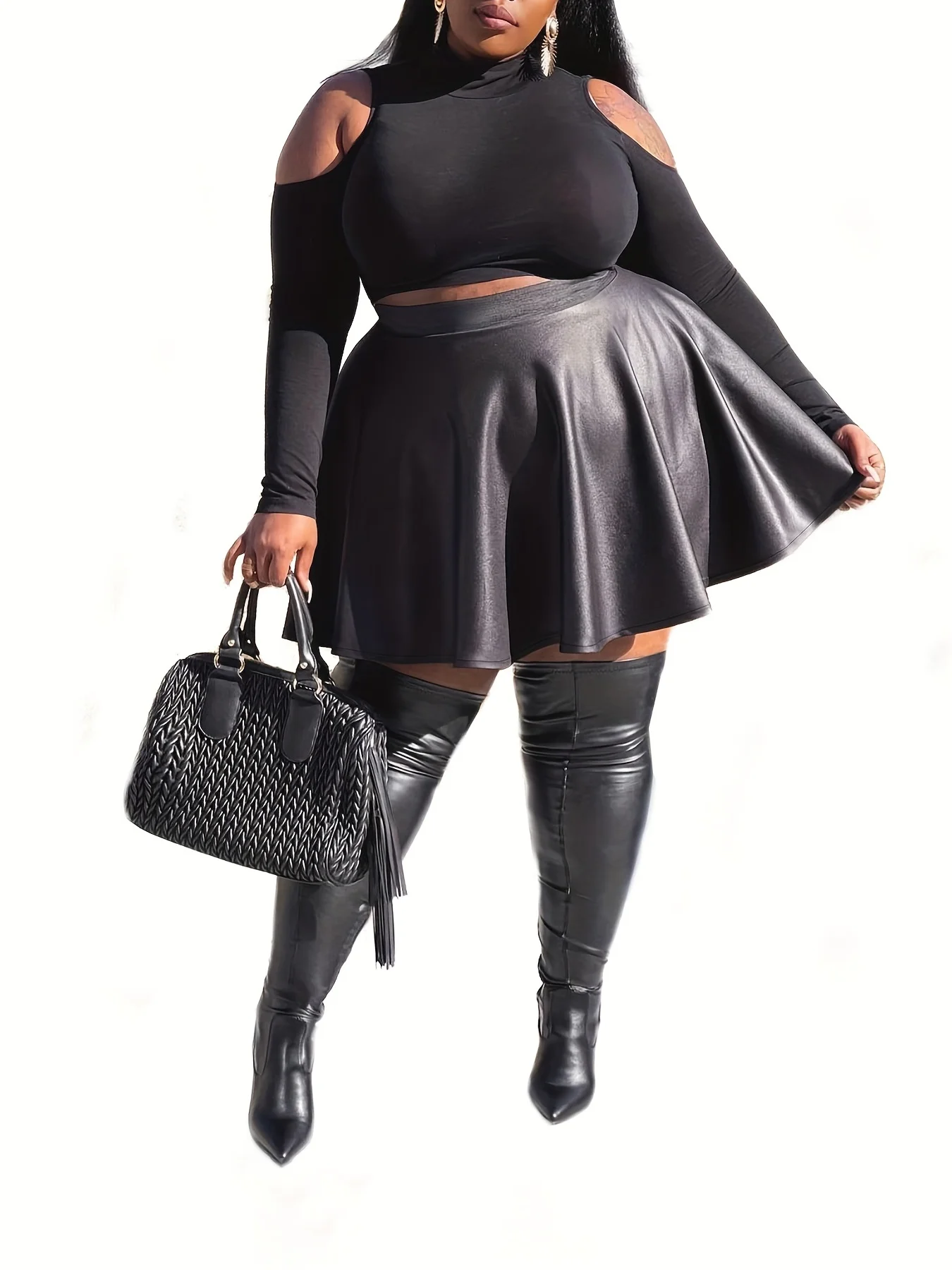 Fall winter new style Plus Size Sexy Solid Color PU Leather Umbrella Skirt