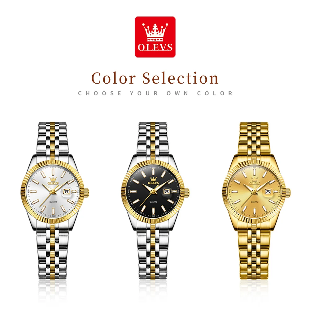 OLEVS 5593 Ladies Watches Original Luxury Quartz Wristwatch Stainless Steel Waterproof Luminous Day Date Watch Bracelet Set ﻿