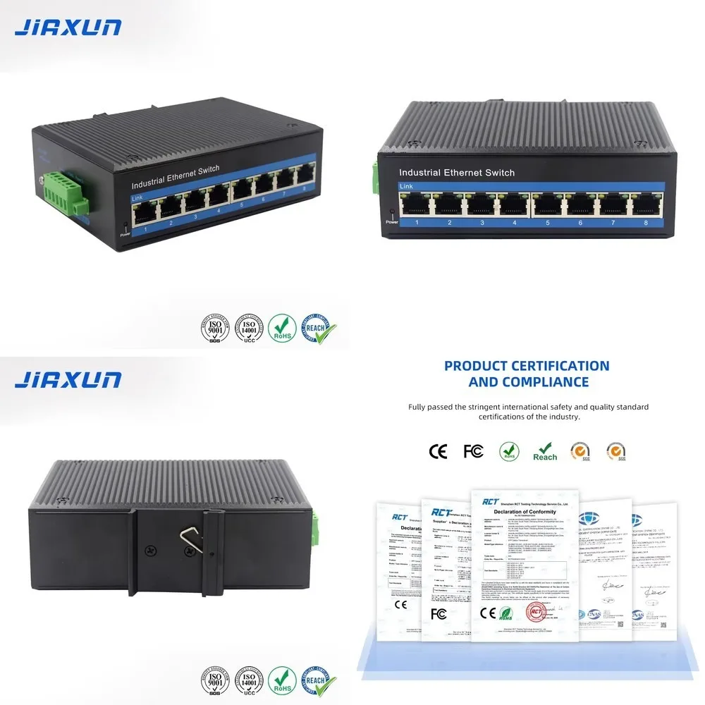 8-Port PoE+ Switch 100/1000Mbps Unmanaged Ethernet DIN-Rail DC 48-55V Network