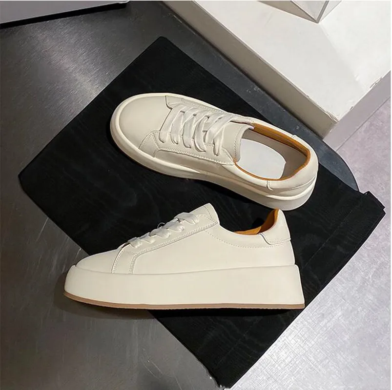 2023 Ins Real Leather Shoes Women Sneaker Fashion Shoes Height Increasing Casual Daily Ladies Footwear Size 34-40