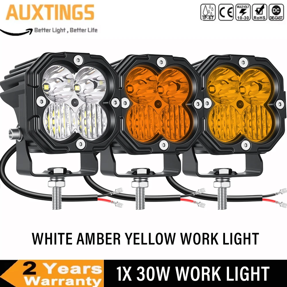 

1 x 3'' 30W Amber/Yellow/White 3 Colors Cube LED Pod Light,Spot Flood Combo Beam Off-Road Driving Lamp for UTV SUV Motorcycle