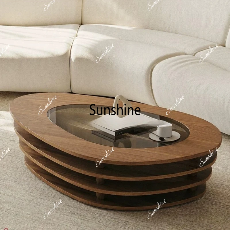 

Medieval style living room home light luxury high-end solid wood coffee table simple and modern
