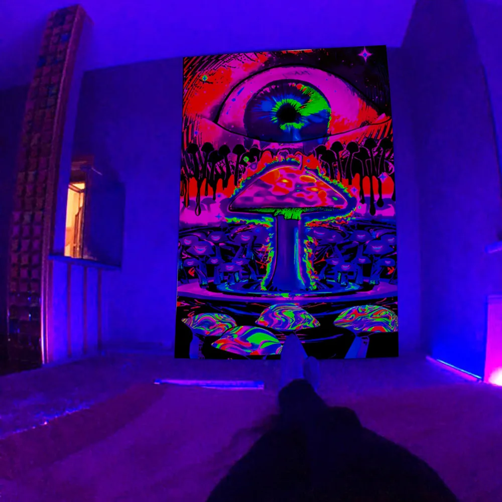 Fluorescent tapestry  fluorescent tapestry psychedelic mushroom wall hung hippie decorative room aesthetics