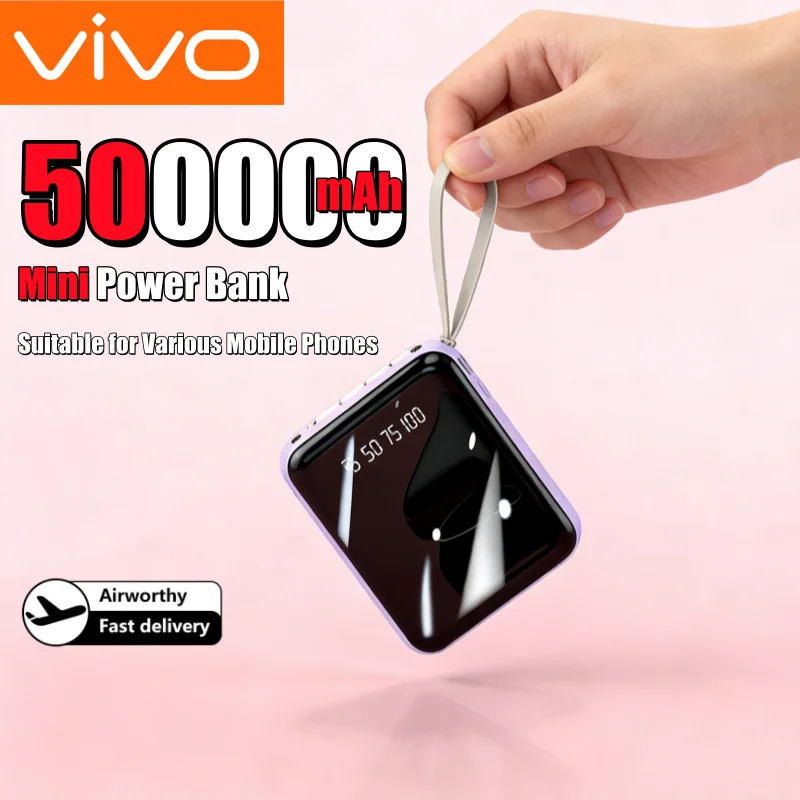 

Внешний аккумулятор VIVO Mini 500000 мАч, портативное зарядное устройство с зеркальным LED-дисплеем для iPhone, Huawei, Samsung