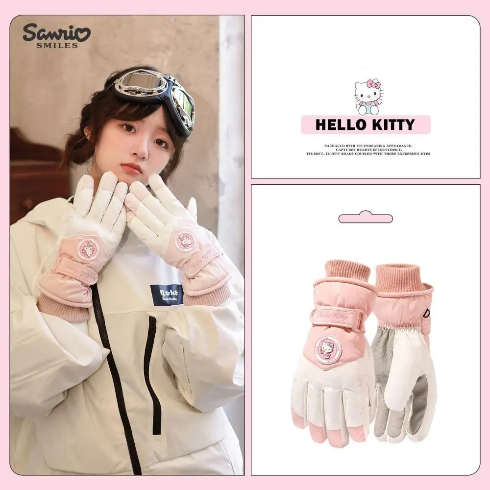 Kawaii Pluche Skihandschoenen Kuromi Cinnamoroll Touchscreen Sanrio Anime Hello Kitty Winter Dikker Warme Handschoenen Waterbestendig Cadeau