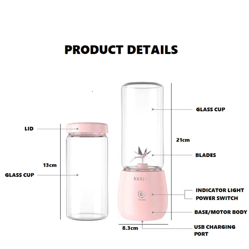 Juicer Charging/discharging Protection Household For Outdoor Tourism Shopping Fruit Mixer Juicer Mixer Machine Juicer Cup 450ml