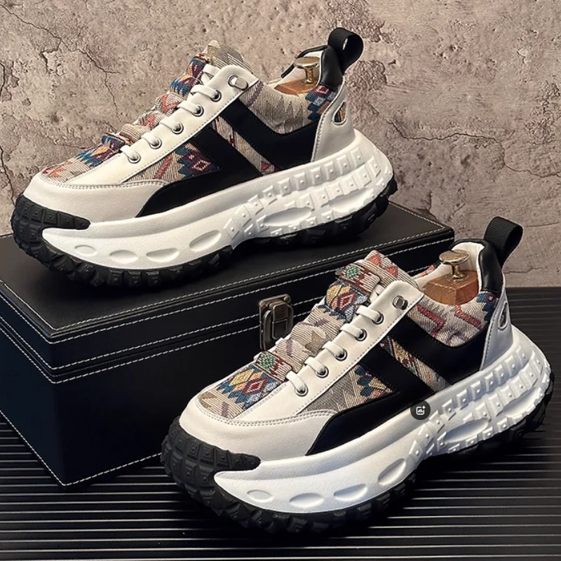 أحذية رجالية عصرية، أحذية للأب بنعل سميك، أحذية رياضية وكاجوال قابلة للتنفس لزيادة الارتفاع، أحذية رجالية مطرزة b34