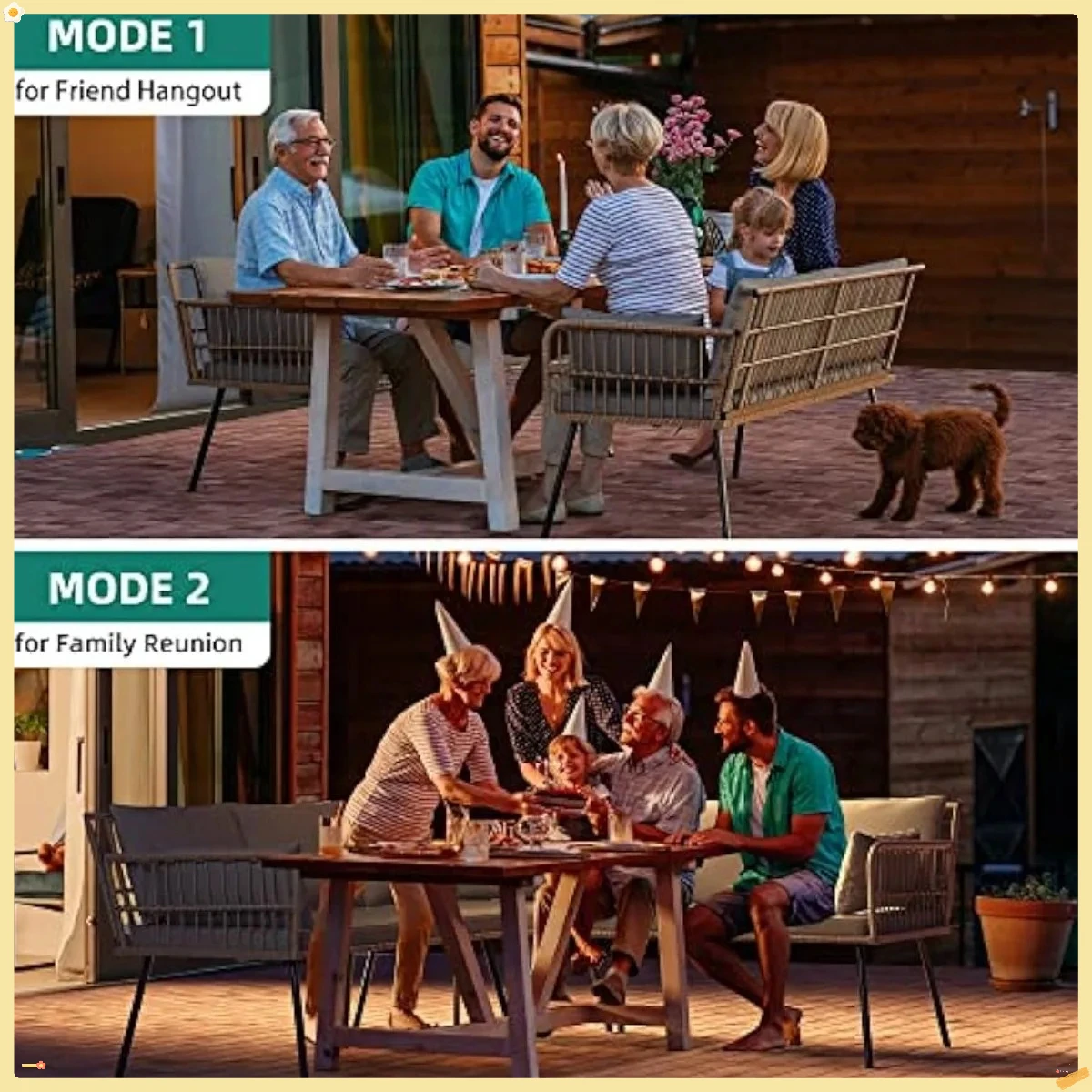 طقم أثاث للفناء مكون من 4 قطع، أريكة مقطعية على شكل حرف L للمحادثة الخارجية مع 5 مقاعد للفناء الخلفي والشرفة