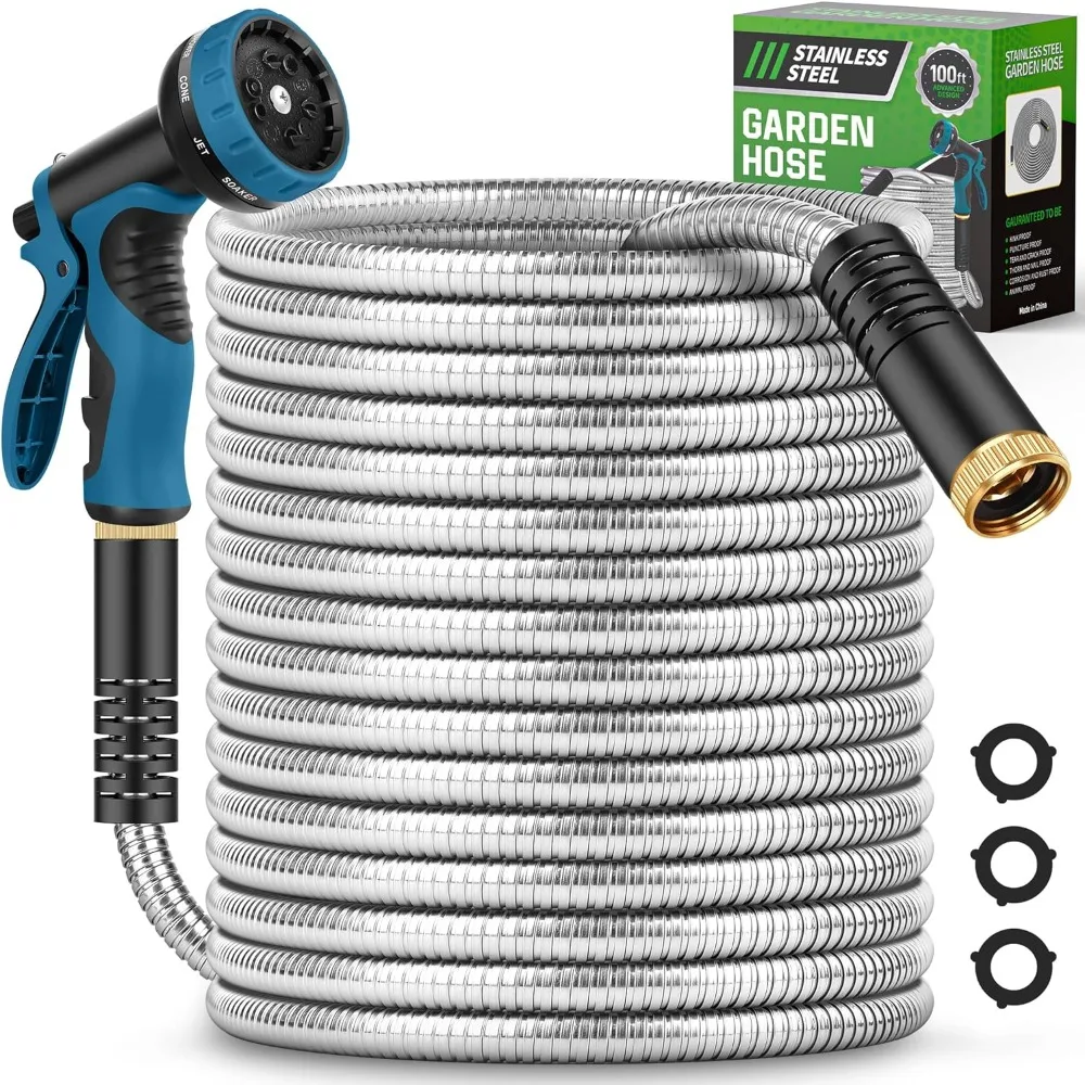 

Garden Hose 100FT, Water Hose with 10 Function Nozzle, Leak-proof Connectors, Kink Free, Lightweight