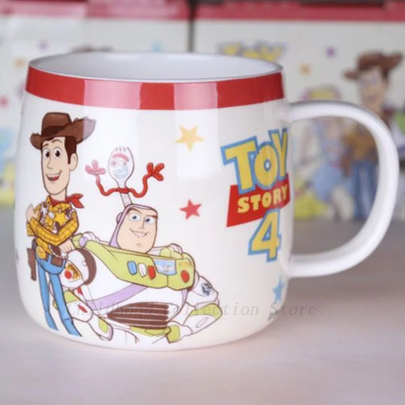 Kawaii Disney Toy Story Lotso Buzz lightyear Alien Rex Woody Slinky Dog Forky Action Figure Toys Ceramics Mug Cup Kids Gifts