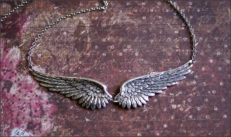 Angel Wings Feather Choker Big Pendant Vintage Aesthetic Link Chains Statement Necklace for Women Collar Bib Wedding Tribal Gift