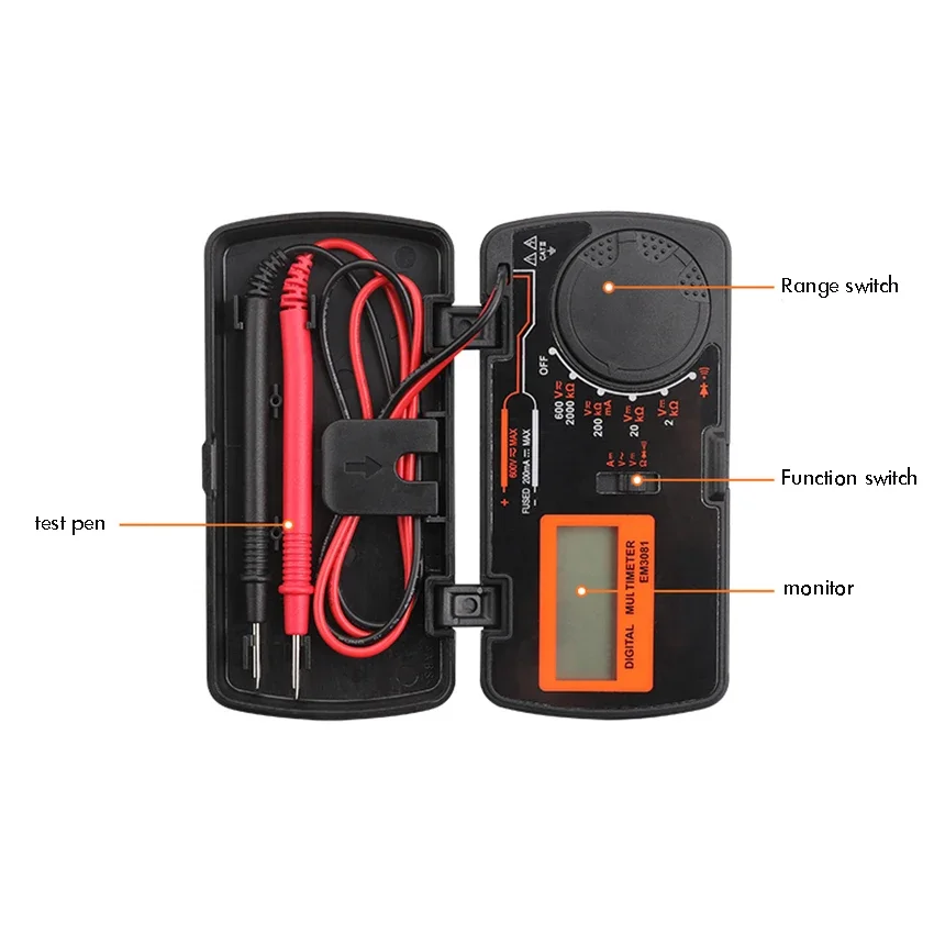 Pocket Multimeter with Tester Pen, Digital Multimeter, 6 Gear Adjustable for AC/DC Voltage, and Current, Continuity, Capacitance