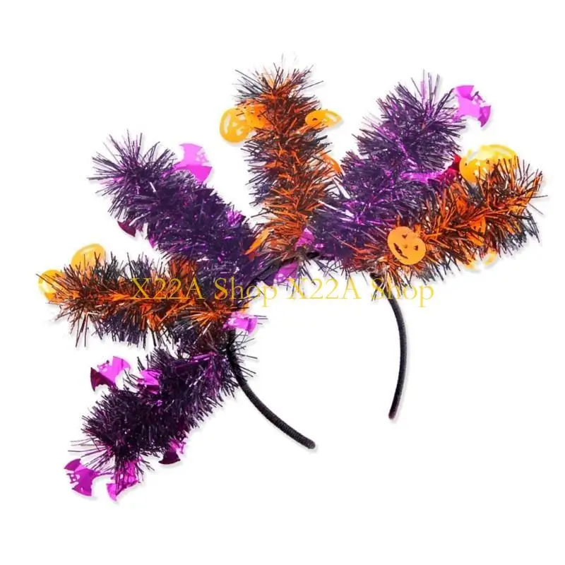 

Unique Sequined Pumpkin Hairhoop Festival Headband Halloween Dress Up Costume Headpiece