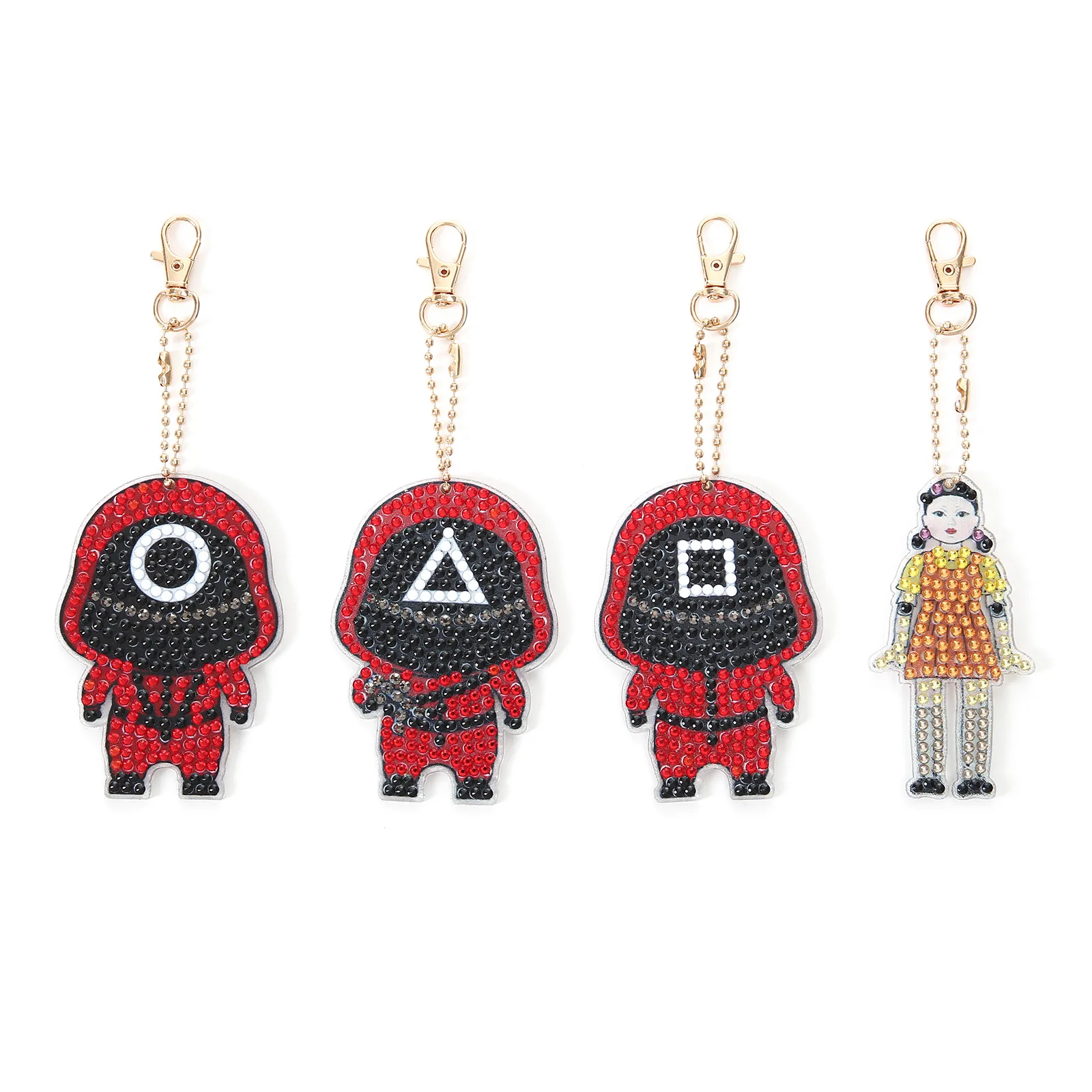 

Red-clad staff member Rhinestone Studded Keychain 4Pcs DIY Cartoon Kids Gift Animal Souvenirs Bag Pendant Decorative Charm
