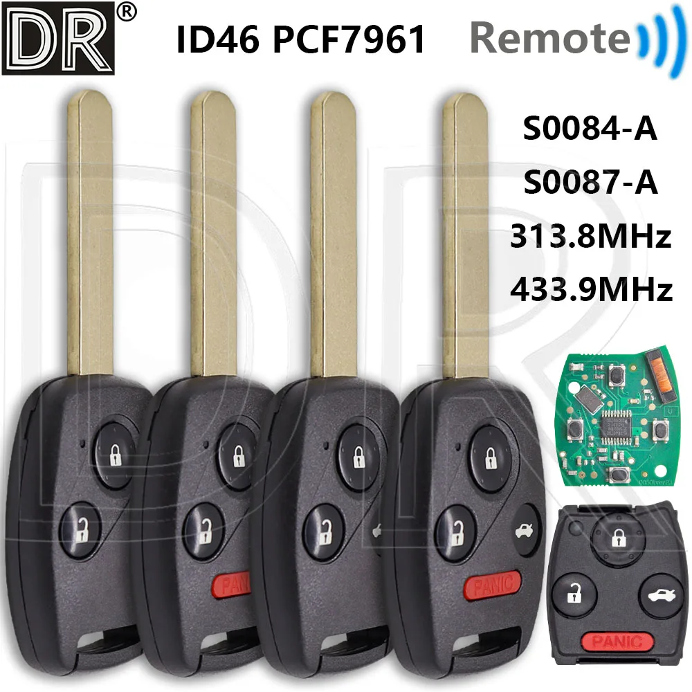

Great S0084-A 313.8 MHz S0087-A 433.9MHz ID46 PCF7961 Car Remote Key For Honda Accord Fit Civic City Pilot CR-V HR-V Jazz Flee