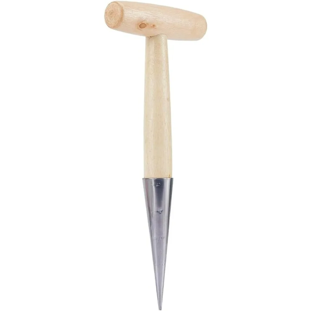 1Pcs Stainless Steel Punche Hand Dibber with Wooden Handle Stainless Steel Hand Held for Sowing Transfering Seedlings Digging