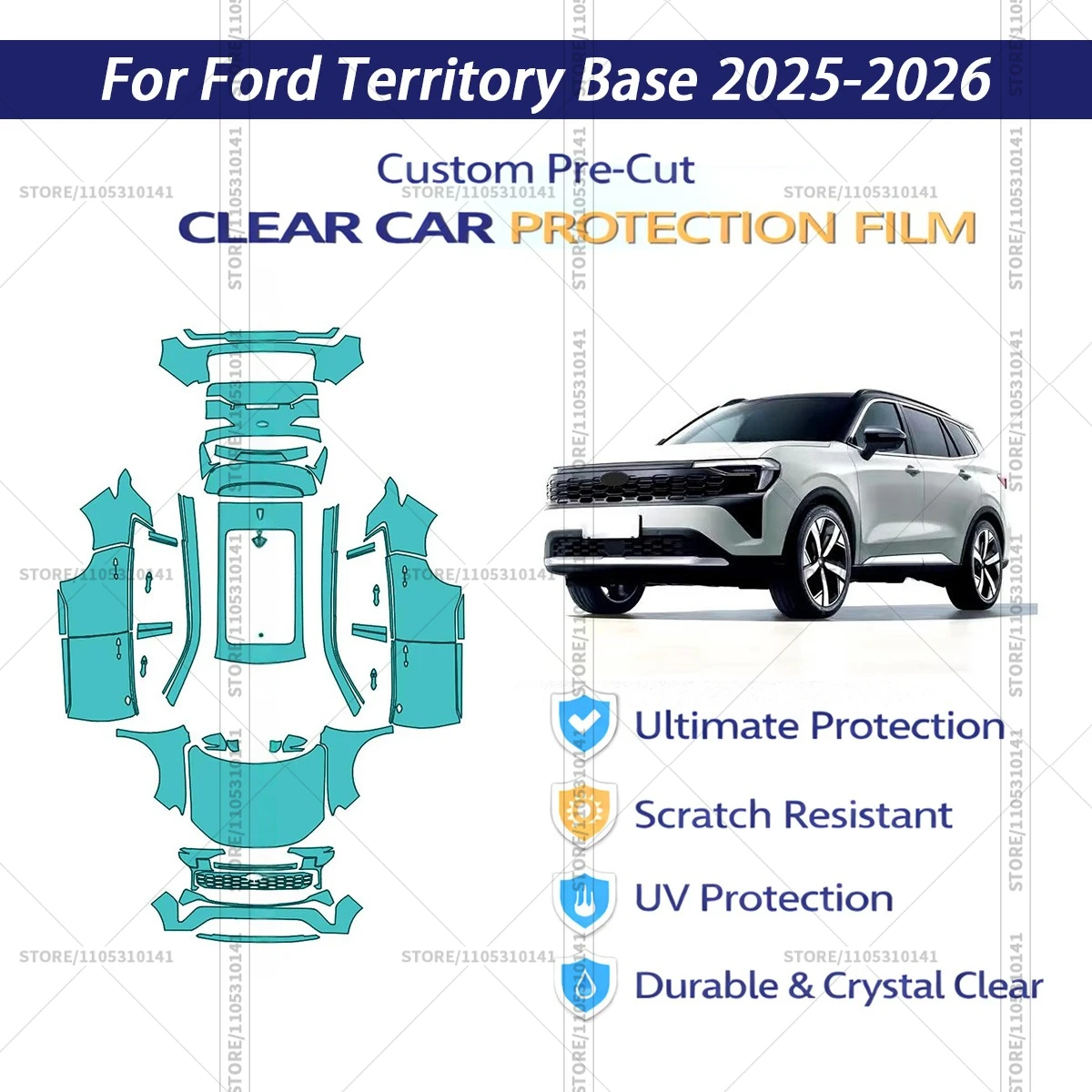 

Защитная пленка PPF для Ford Territory Base 2025-2026, предварительно нарезанная, прозрачная, для полной оклейки автомобиля
