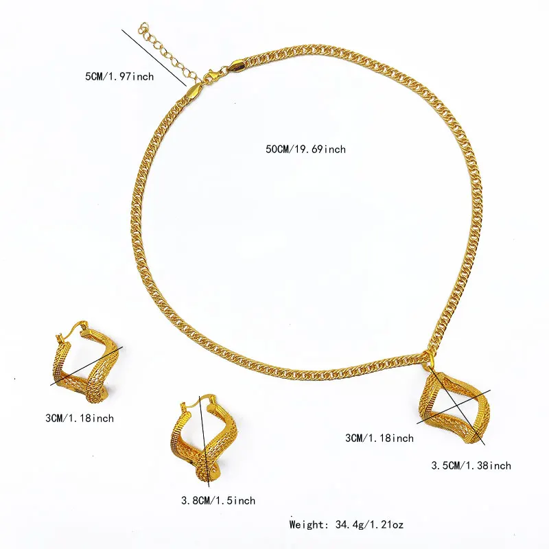 Luxury Dubai Twisted Necklace Earrings Jewelry Set For Women Gold Plated Nigeria Indian African Bridal Wedding Party Gift