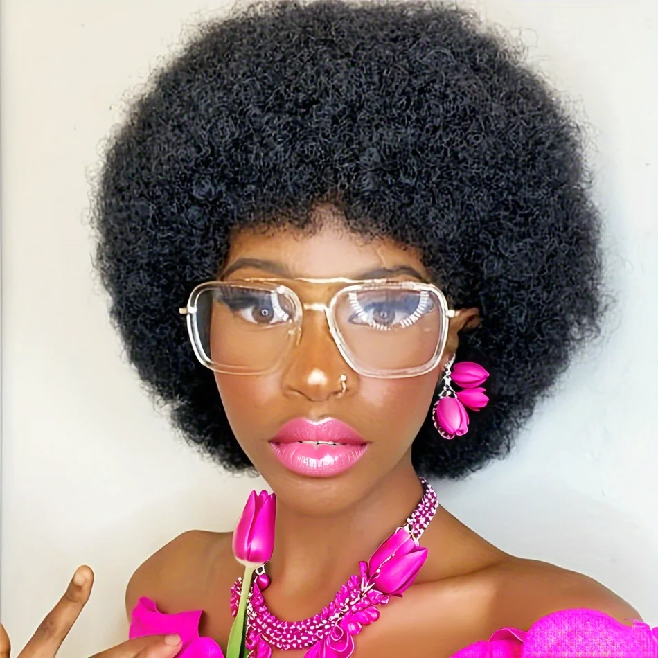 

Натуральные пушистые афро странные вьющиеся парики для женщин афро Реми бразильские человеческие волосы короткий парик из человеческих волос