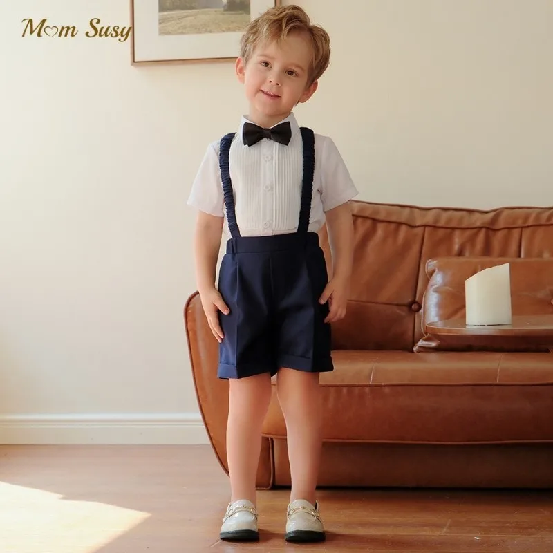 

Baby Boy Formal Clothes Set Shirt+Suspender Shorts+Bow Tie 3PCS Infant Toddler Child Formal Suit Summer Baby Clothes 1-6Y