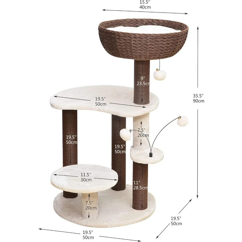 Torre de actividades para gatos con cesto de papel y características de escalada de varios niveles
