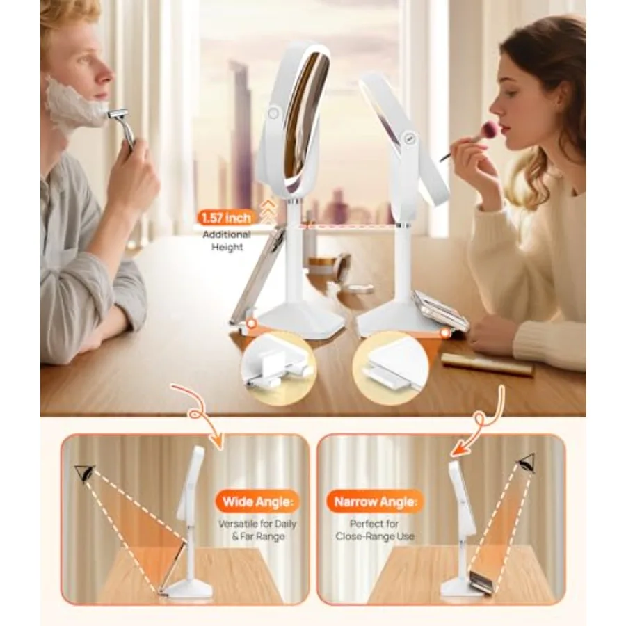 1X/10X Lighted Magnifying Mirror with Lights, Height Adjustable Lighted Makeup Mirror with Magnification for Desk, Hidden Phone view 5