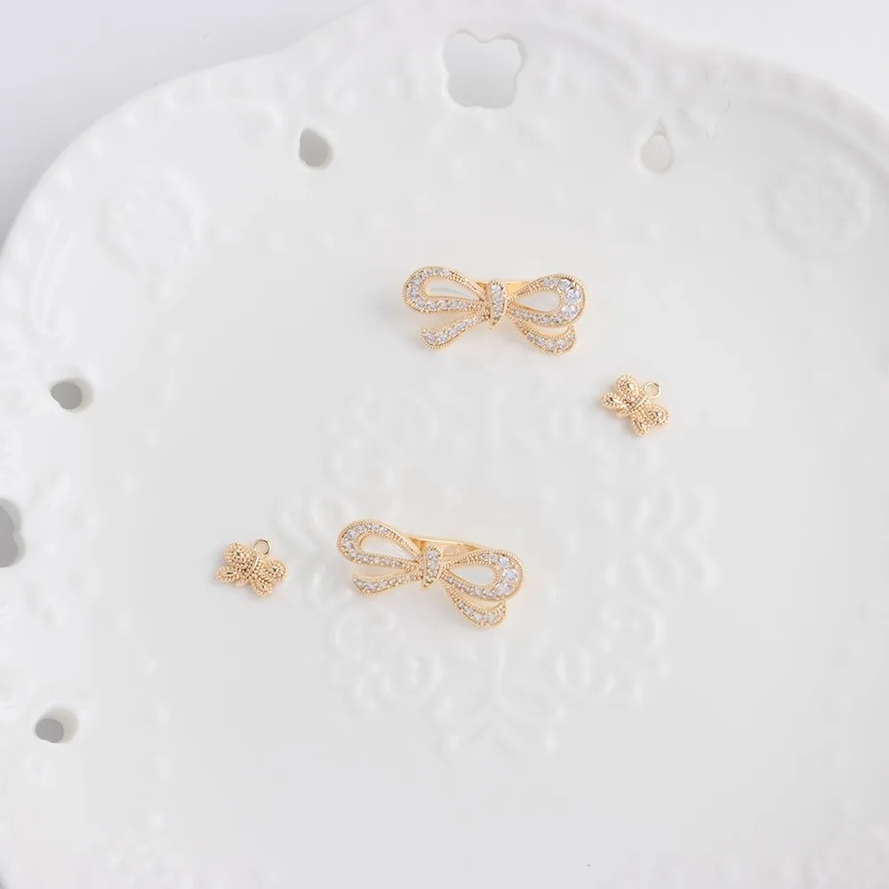 

18K Copper-plated Real Gold Color Bow Inlaid with Zircon Pearl Buckle, Bracelet Necklace DIY Accessories Jewelry Material