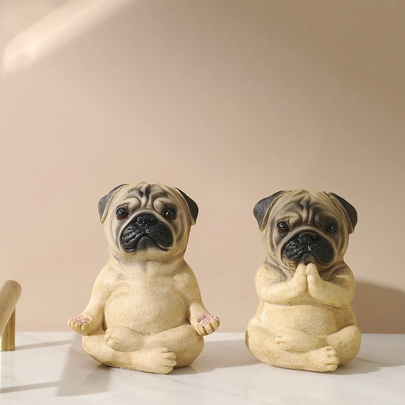 

Meditating Pug French Bulldog Figurine Zen Yoga Resin Statue Decorative Collectible for Home Garden Desktop Dashboard Decoration