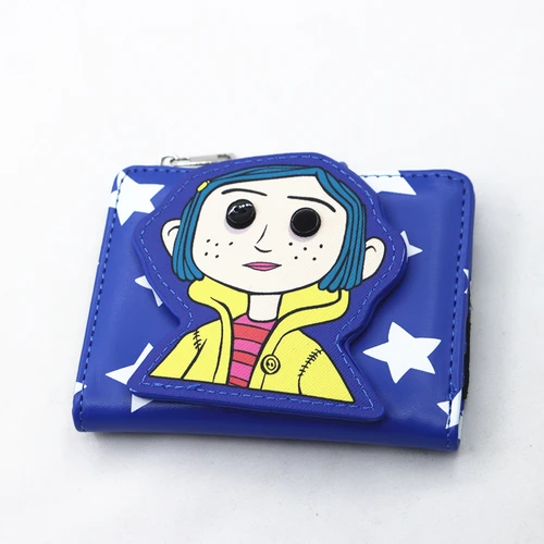 Imagen 2 del producto Coraline Doll & Stars Mini cartera con solapa, bolsillo con cremallera, monedero, tarjetero, billetera plegable de PU