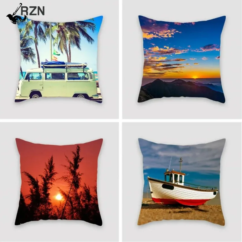 

Landscape Painting Decorative Cushion Cover Polyester Square Pollow Case Home Hotel Car Bedroom Decor 45X45CM Fundas De Cojin